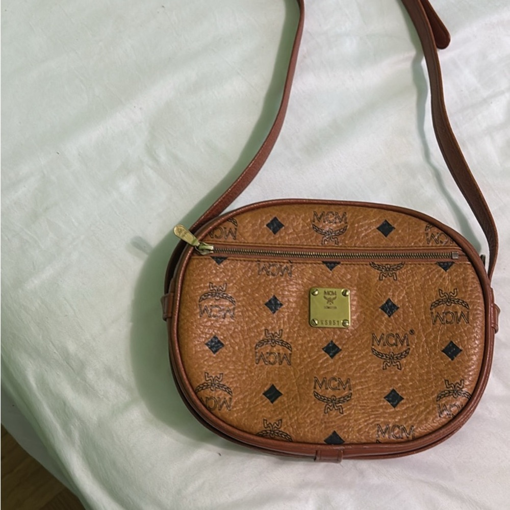 MCM Brown Visetos Crossbody Bag with Adjustable Strap